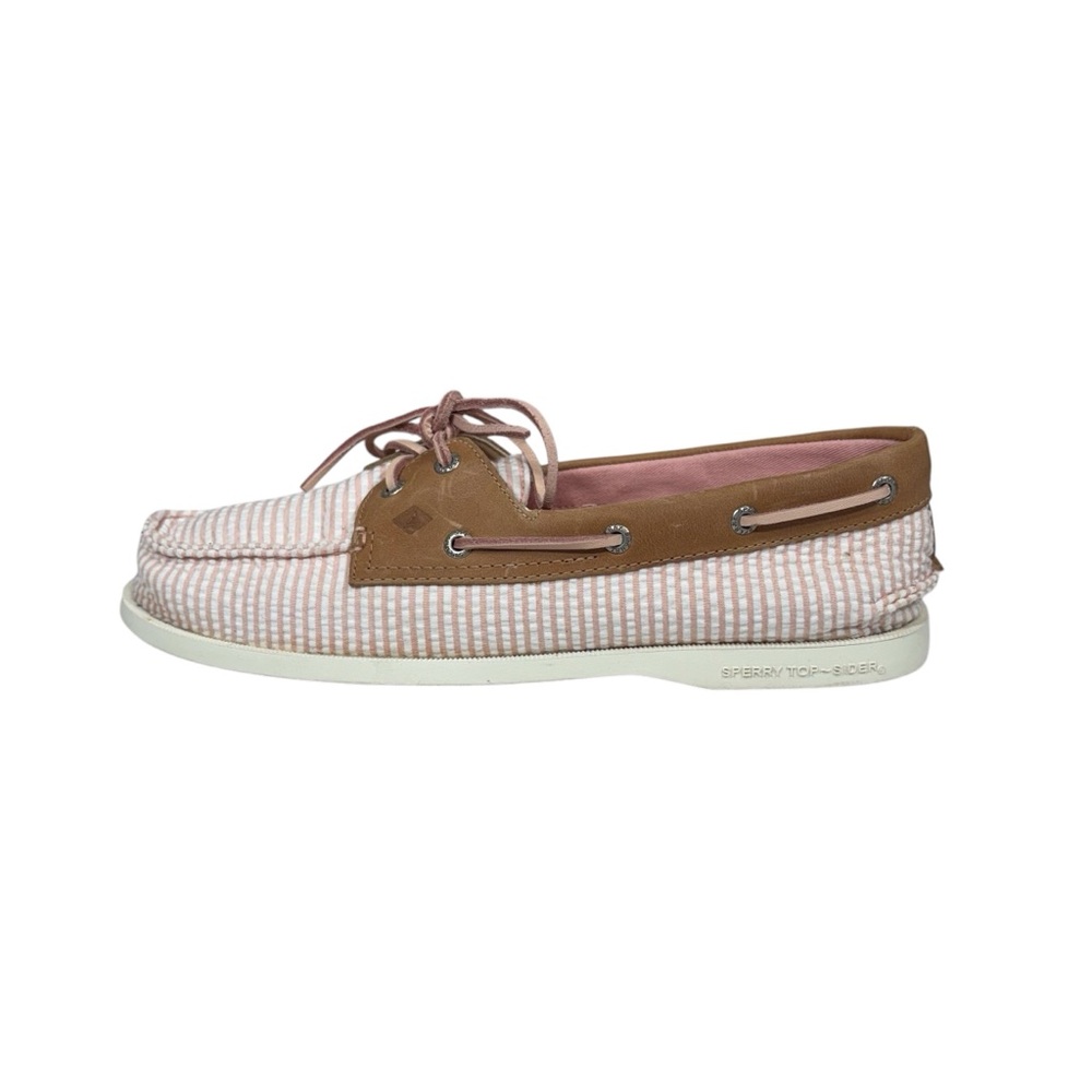 Sperry Top-Sider O 2-Eye Seersucker Print Pink & White Stripe Boat Shoe Size 9 - Picture 2 of 11